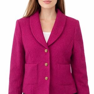 Bloomingdales Fuschia Berry Pink Classic Tailored Lined Wool BlazerJacket